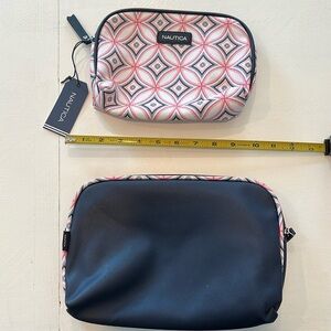 Nautica medium and small makeup bags, navy and
 Pink geometric pattern